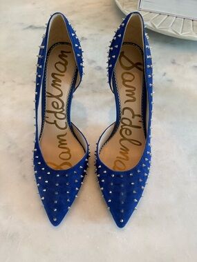 Sam Edelman Hadlee Royal Blue Suede Pointed-Toe Stud Pumps